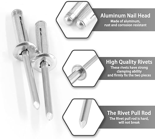 Miniatura 3 de Litoexpe Remaches de triple pliegue de 316 x 34 pulgadas, 60 remaches ciegos de aluminio sólido, remaches tripliegues explosivos para barcos