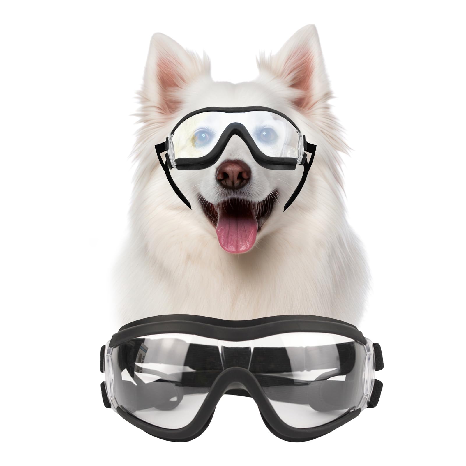 Occhiali per Cani, Antivento, Antipolvere, Sunglasses per Cani di Taglia Media, con Cinghie Regolabili/Trasparenti