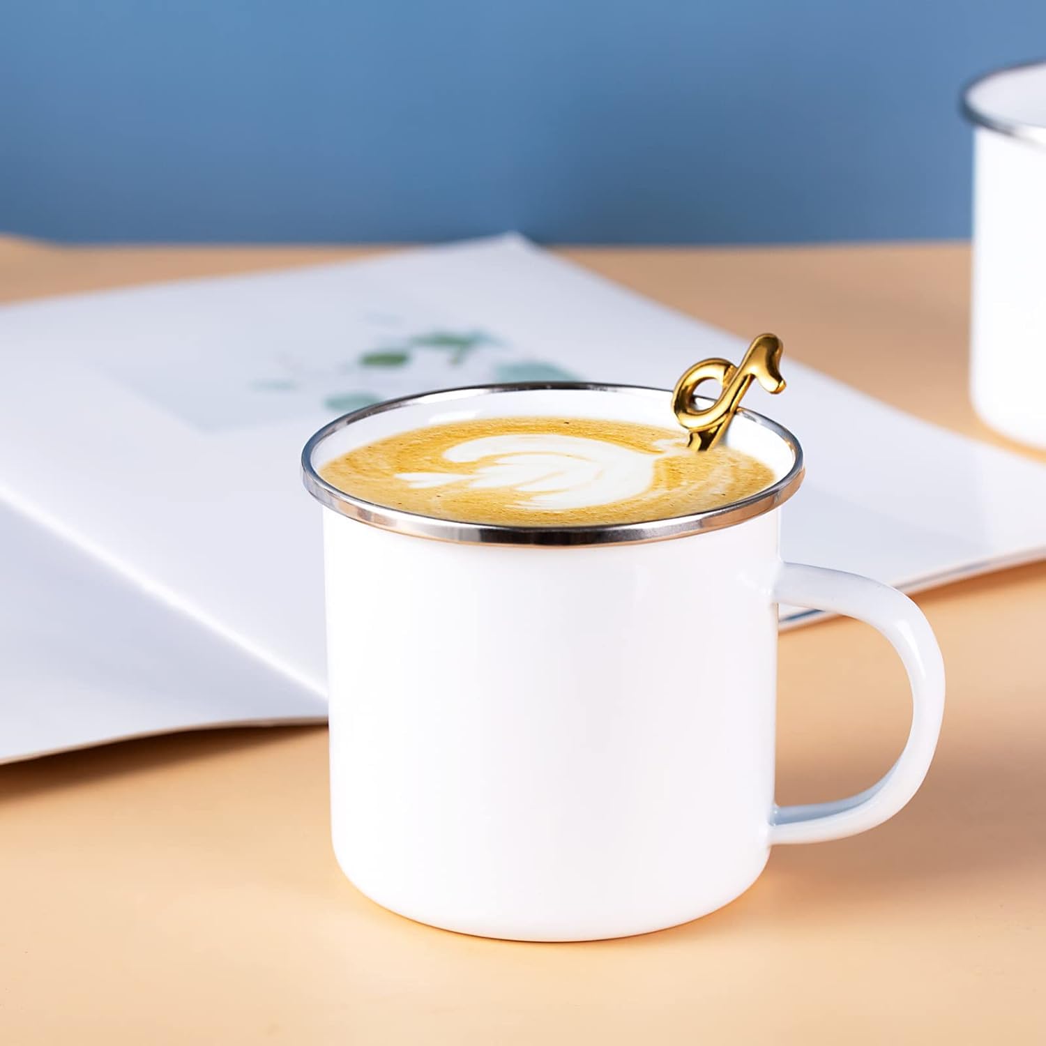 10 Stück Sublimationsdruck, blanko, weiße Emaille-Tasse, 340 ml, silberfarbener Rand, Camping, Reisen, Kaffeetasse, Metallbecher, DIY-Thermotransferdruck, Geschenk für Weihnachten, Erntedankfest
