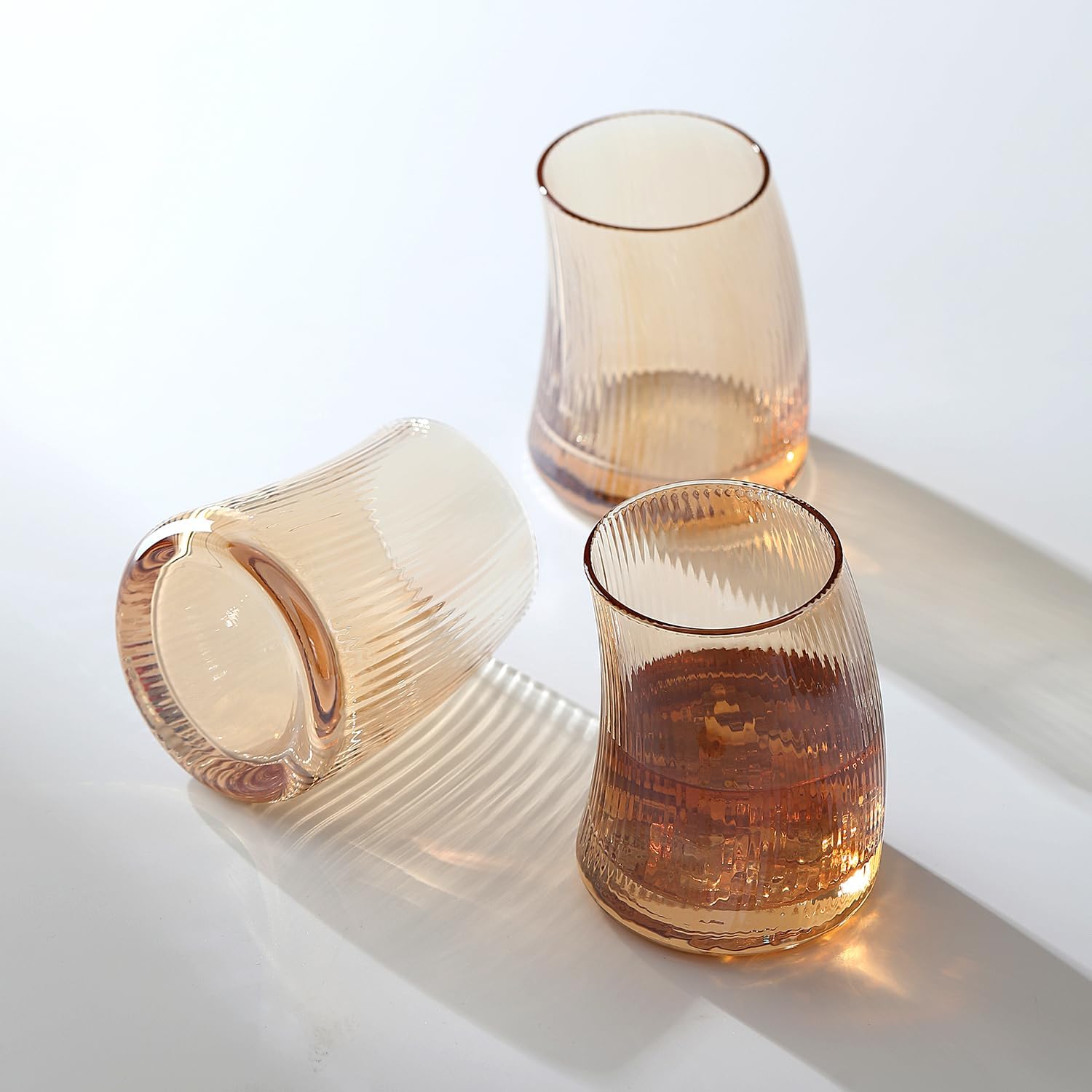 Whiskey Glasses Set 4, 11 oz Ribbed Drinking Glasses for Whisky, Bourbon, Scotch and Juice, Stylish,Hand Blown Lowball Glasses, Gifts for Men - Image 5