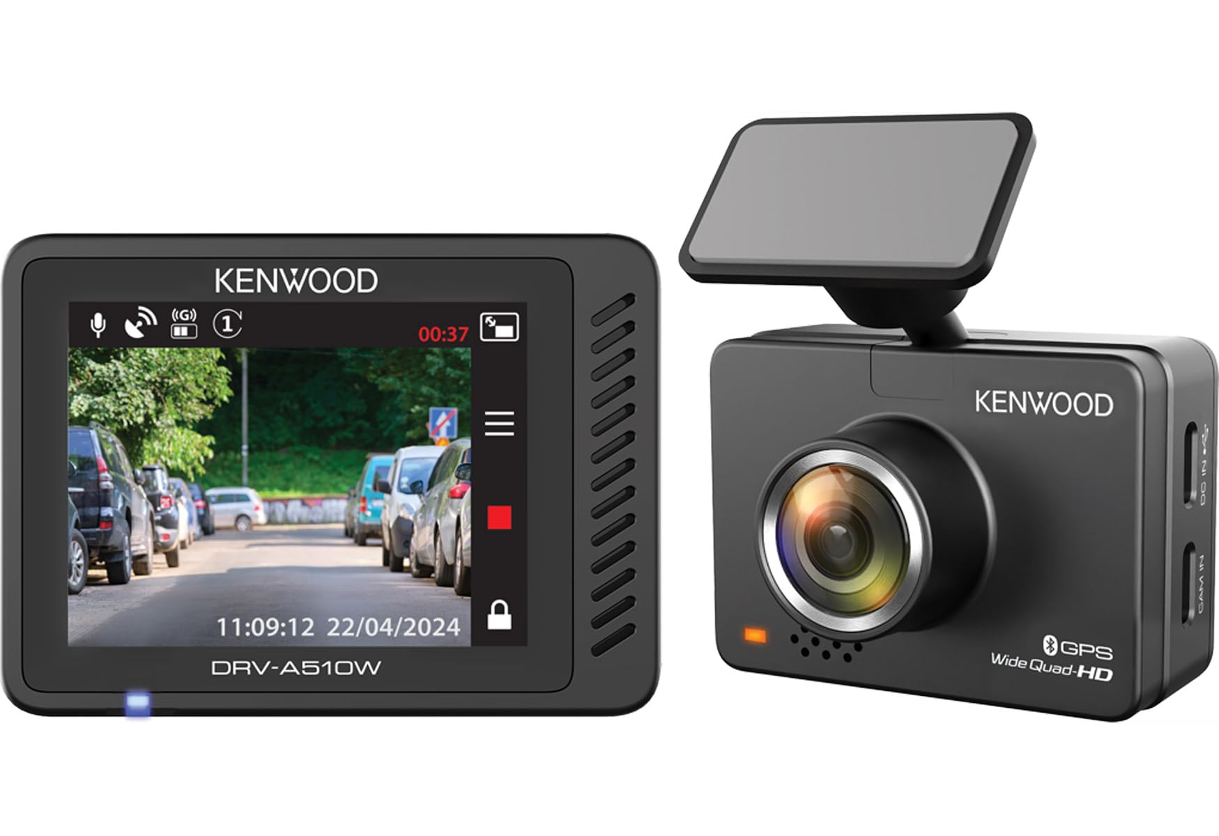 KENWOOD DRV-A510W, Videocamera da cruscotto con display LCD da 2,0", registrazione ad alta definizione 2K e collegamento wireless