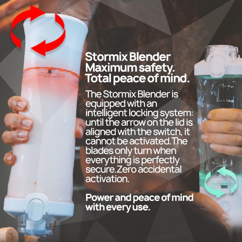 STORMIX BLENDER – Blender Portable Sans Fil – 6 Lames Acier Inoxydable – 150W Puissant & Rapide – Smoothies, Shakers, Glace Pilée – 600ml – USB-C Rechargeable – Auto-Nettoyage – Design Élégant
