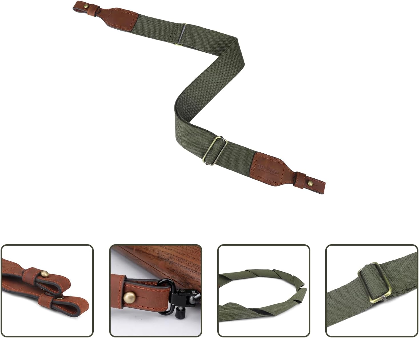 TOURBON Canvas Leather Gun Sling for Rifle, 2-inch Wide Shotgun Strap with Swivels, Easy-Adjust Hunting Sling for Outdoor