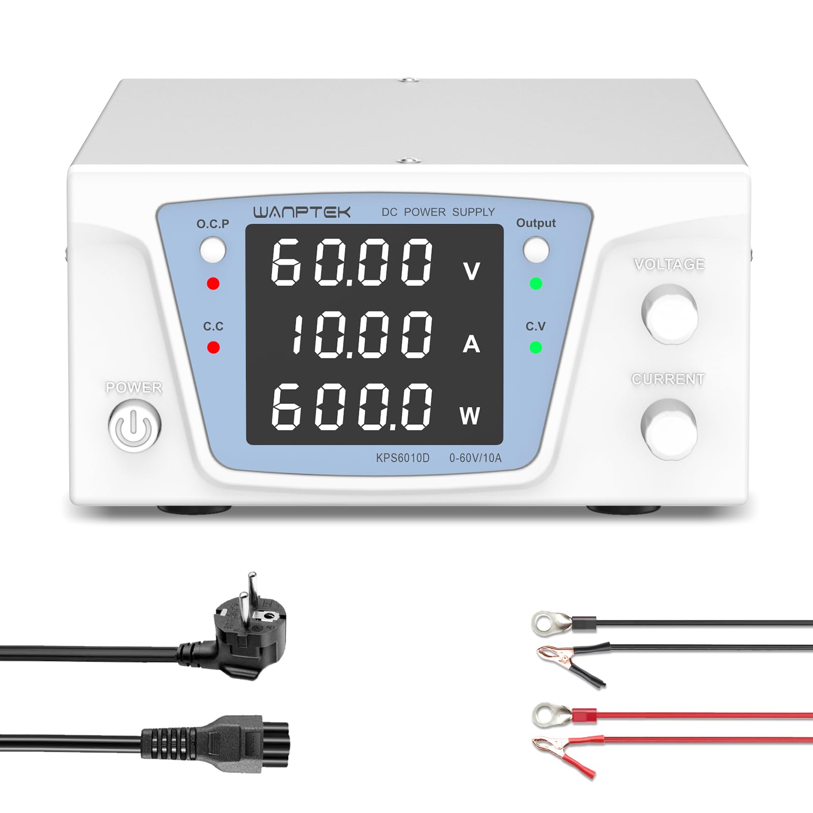 Alimentatore da Laboratorio 60V 10A 600W, Alimentatore da Banco DC Regolabile ad Alta Potenza, Display LED 4 Cifre ad Alta Precisione, Controllo Encoder e Pulsante Output