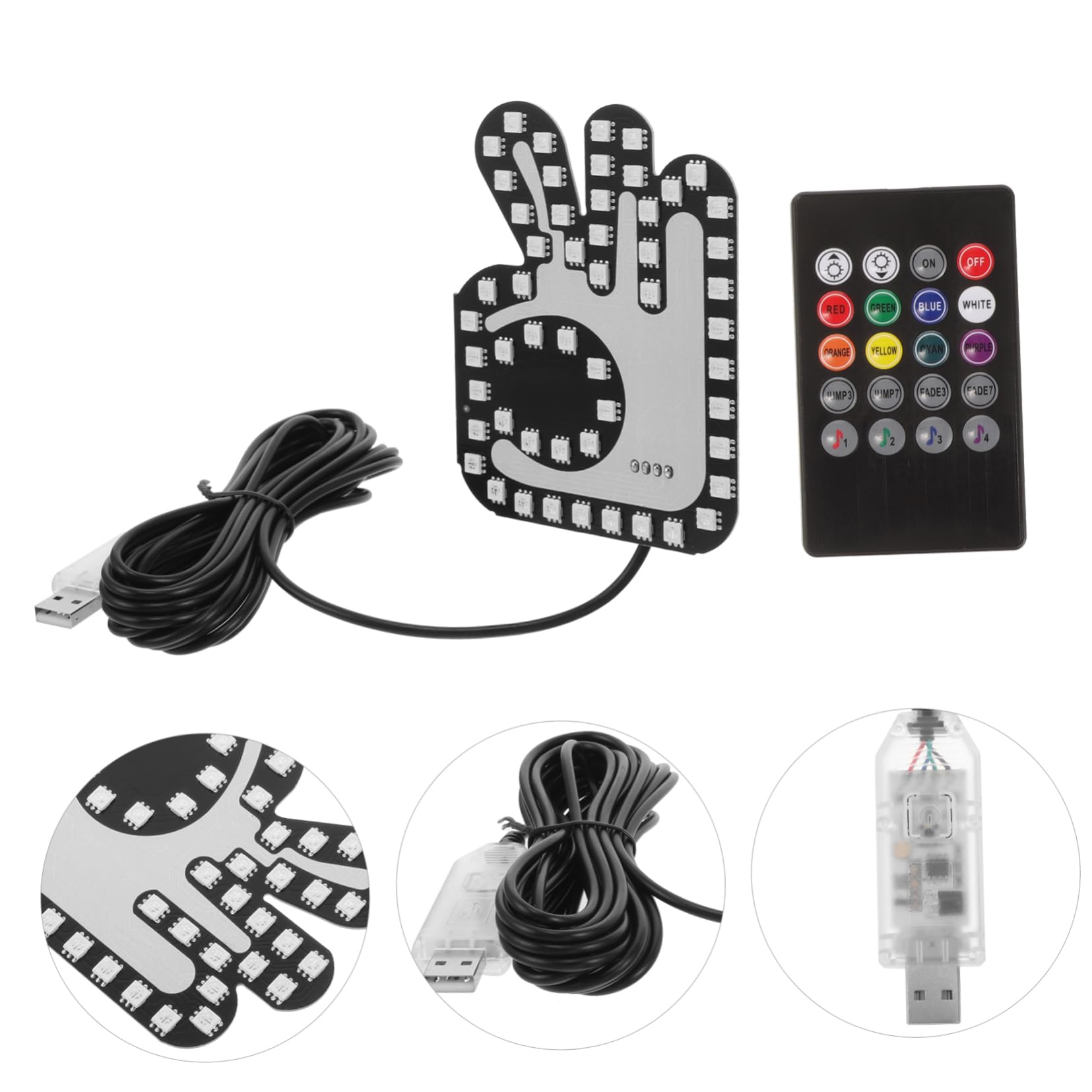 OUNONA 4pièces Lampe LED De Gestes pour Voiture Signe De Main Amusant De Route Éclairage Intérieur Installation Facile Compatible avec Véhicules