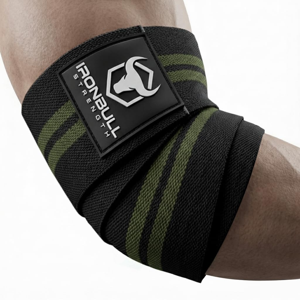 Elbow Wraps (1 Pair) - 40" Elastic Elbow Support & Compression - For Weightlifting, Powerlifting, Fitness, Cross Training & Gym Workout - Elbow Straps for Weight Lifting (Black/Green)
