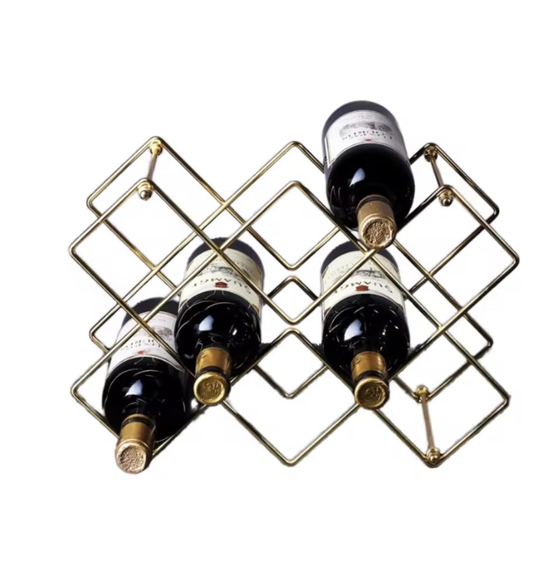 Generico Portabottiglie Vino in Metallo Oro, Cantinetta Design Moderno per 6-8 Bottiglie, Scaffale Salvaspazio per Cucina e Bancone, Struttura a Nido d'Ape, Facile da Montare - 38 x 25,5 cm
