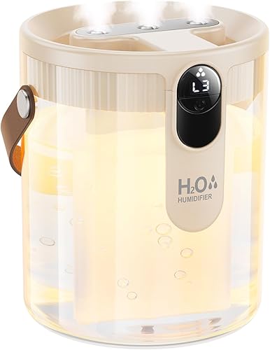 Humidificadores inteligentes para dormitorio, humidificador recargable de llenado superior con luz nocturna, humidificador de niebla fría de 1.4 L