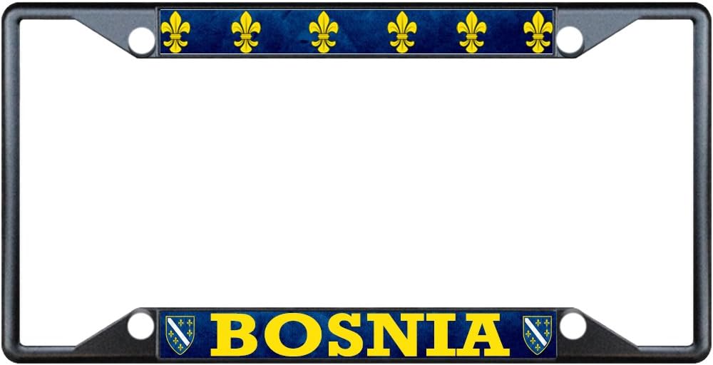 Sign Destination Metal Insert License Plate Frame Bosnia War Flag Bosnian Weatherproof Car Accessories Black 4 Holes Solid Insert Set of 2