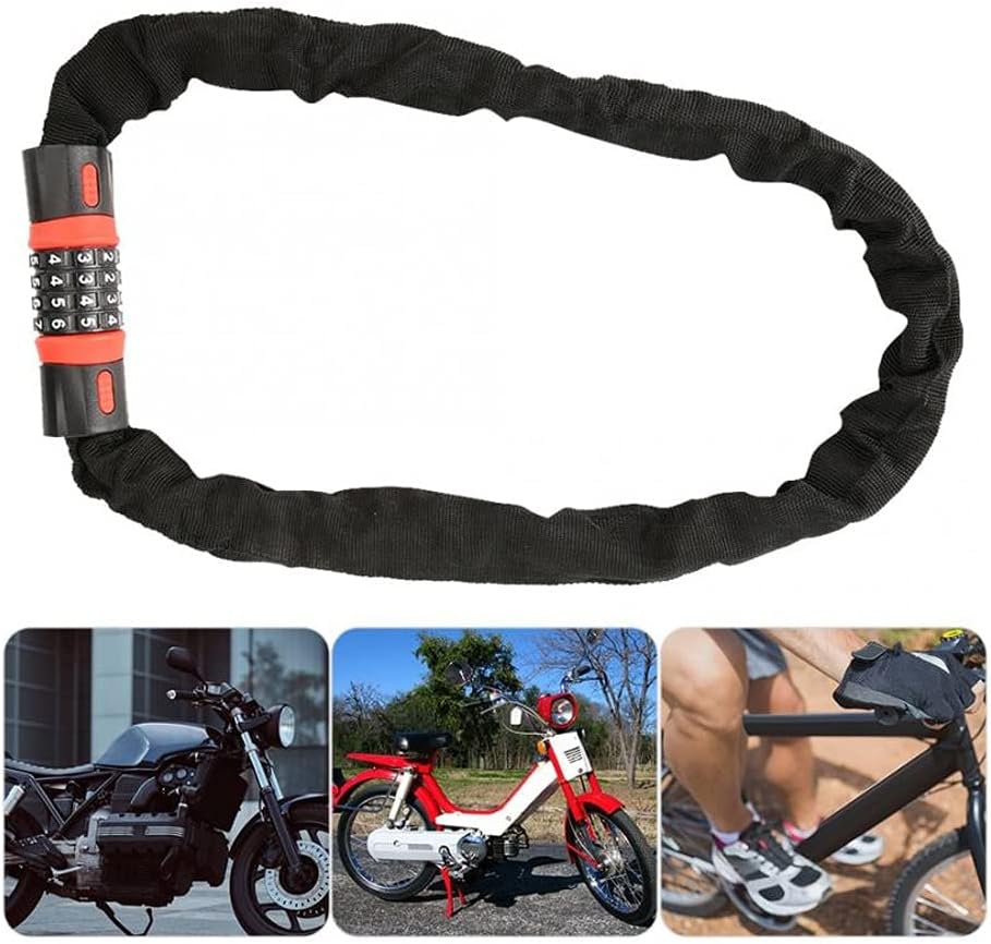 5 Digit Code Combination Bike Security Coded Lock Wiring Bicycle Motorcycle Anti Theft Chain Lock for Bicycle Glass Door (Color : Black)