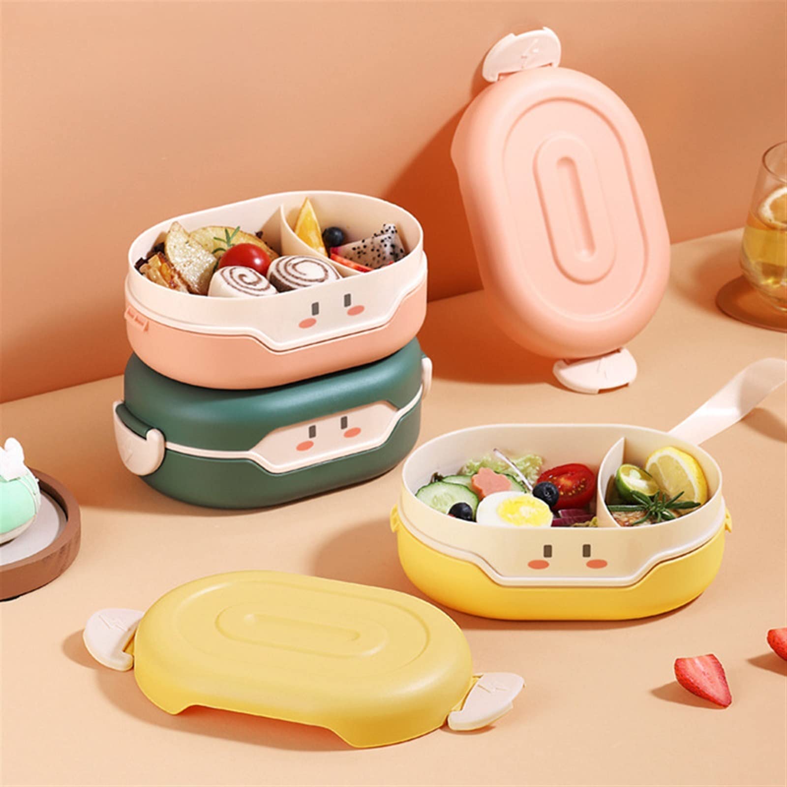 Uroczy lunchbox Bento Kawaii dla dzieci w wieku szkolnym, w stylu japońskim, dla dzieci w wieku przedszkolnym, chleb, pudełka na lunch(Green)