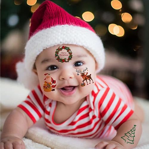 Miniatura 4 de Hohamn Tatuajes temporales de Navidad para niños 6 hojas grandes tatuajes falsos de Navidad para niñas niños regalos de fiesta de Navidad decoración