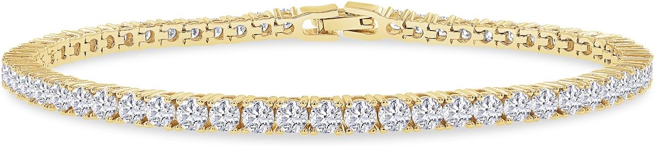 Classic Tennis Bracelet for Women with 3mm Lab Created Moissanite Dainty Stackable Cuff Gold Bracelets for Her Size 6.5-7.5 Inch in 18K Gold Plated Gift For Her