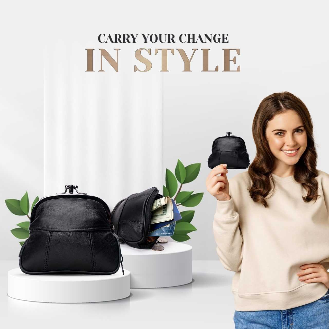 Leather Impressions Long lasting Coin Purse (Pack of 2) With Twist Clasp & Zipper Pocket For Keys, Cards Or Other Essentials- Elevate Your Style With Our Fine Stitched Slim Wallet (Black) - Image 6