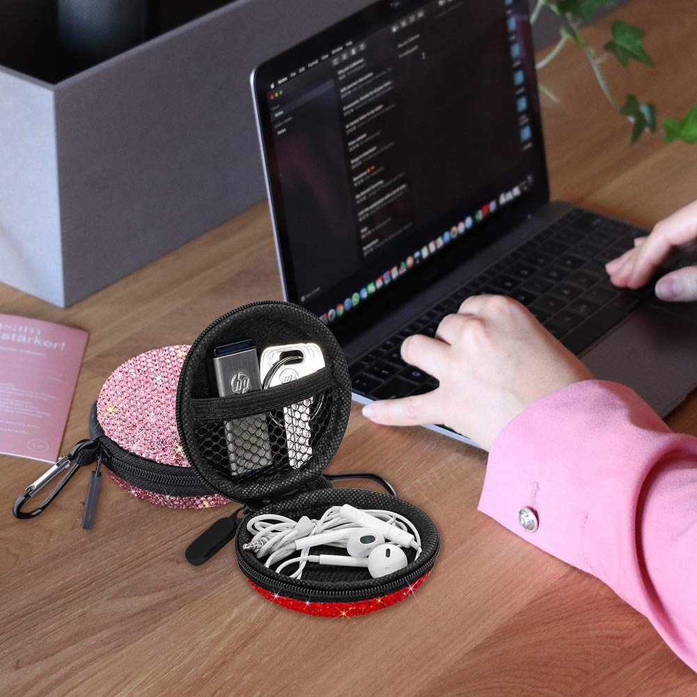 SAVORI - Funda para auriculares (tamaño pequeño), diseño de diamantes de imitación, color rojo