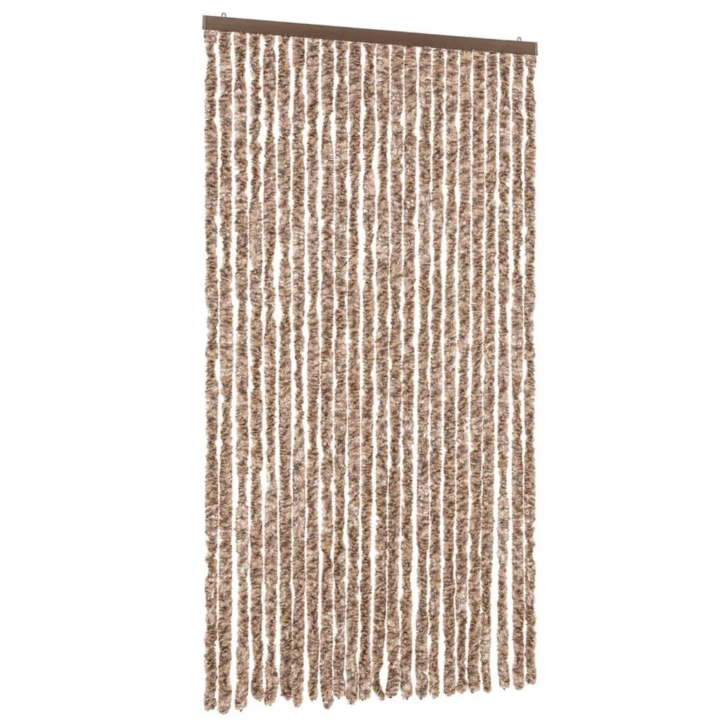 vidaXL Fly Curtain, Fly Screen for Window Living Room Doorways, Door Curtain for Decorations, Fly Blind, Beige and Dark Brown 100x200 cm Chenille
