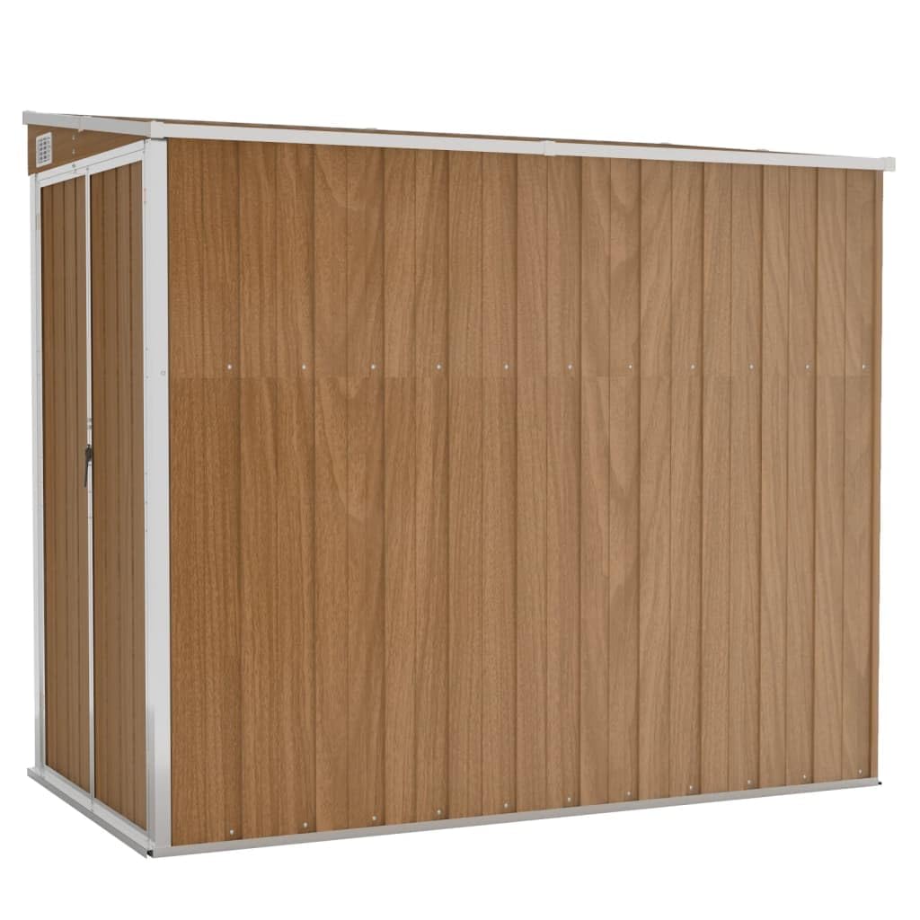 IKAYAA Capanno da Giardino a Parete Capanno per Attrezzi da Giardino in Metallo Capanno per Stoccaggio Esterno Casetta da Giardino Acciaio-Marrone-118 x 194 x 178 cm