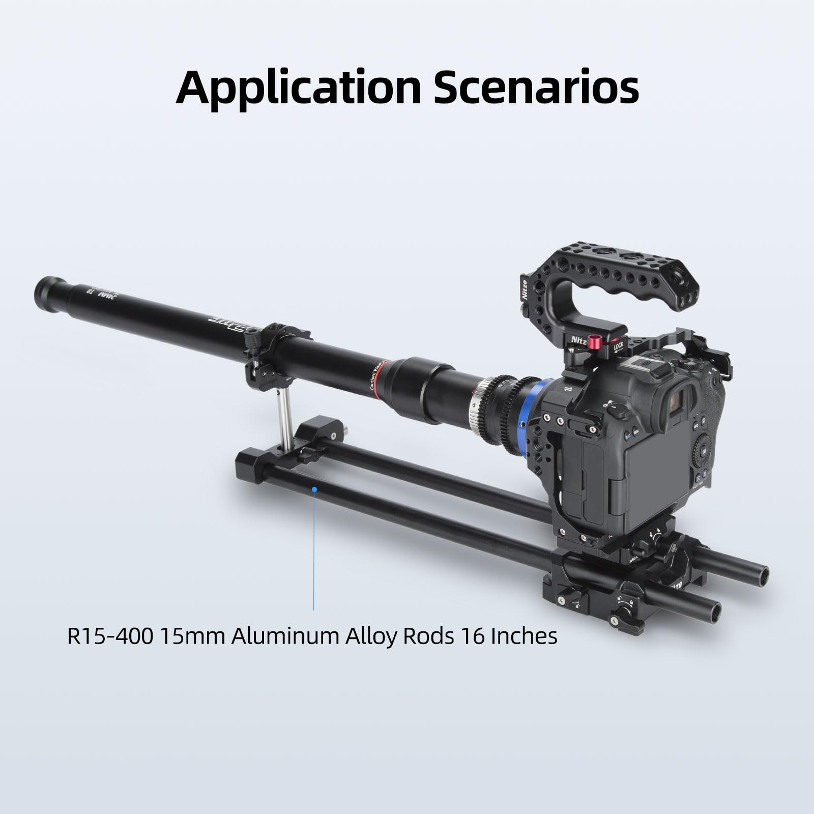 Nitze 15mm Rod 40 cm, 16 Zoll 15mm-Kamera-Aluminiumlegierung-Rod mit M11 Innengewinde für Kamera Rig Matte Box Follow Focus 15 mm Stangensystem (2 Stck.) - R15-400
