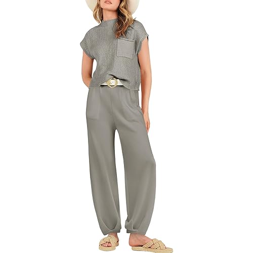 ANRABESS Women's Two Piece Outfits Sweater Sets Knit Pullover Tops and High Waisted Pants Tracksuit Lounge Sets