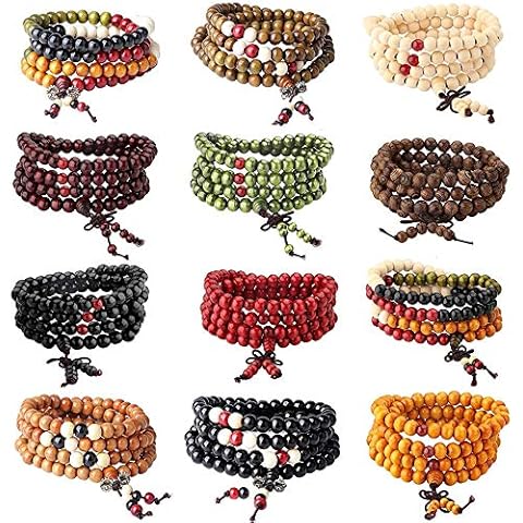Juego de 12 pulseras de cuentas de madera YADOCA Cover