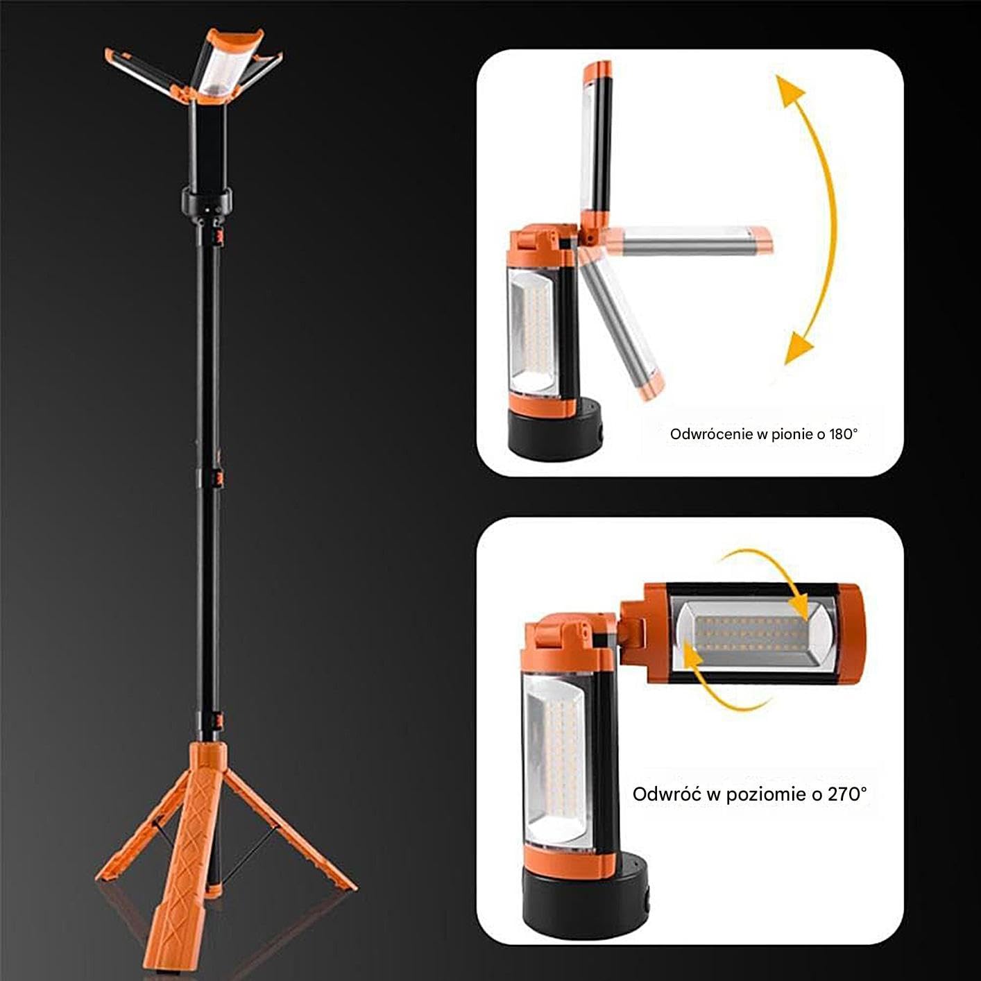 Teleskopowa Latarka Kempingowa 4 tryby, 10000mAh przenośna lampa LED ze | Przenośna latarka robocza do warsztatu, garażu, inspekcji, napraw, ciężarówek, wędkowania,