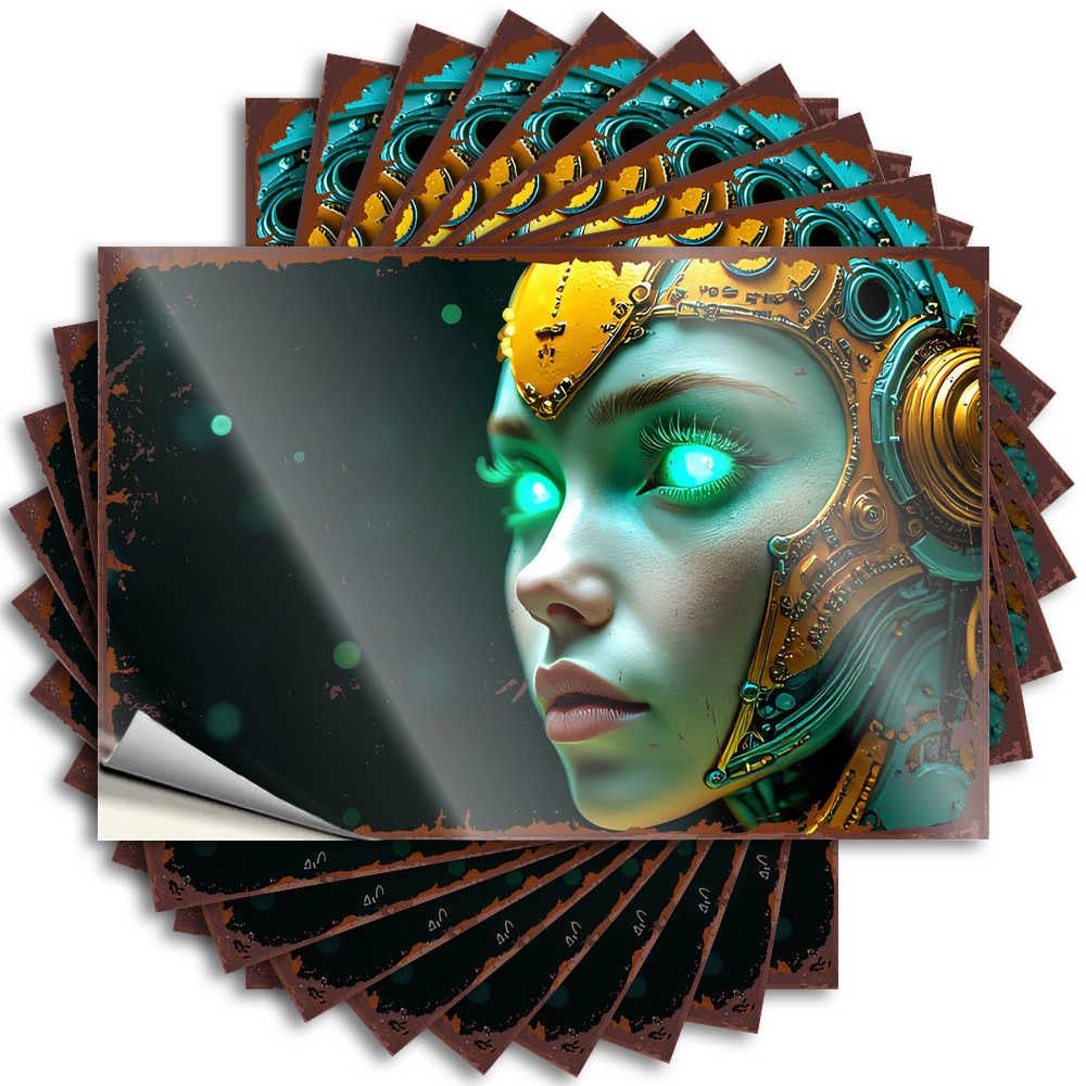 Tattoos Guest Bathroom Decor Waterproof Vinyl Sticker | Steampunk Helmet with Green Eyes Snarky Door for Inside DIY Projects(12X18CM)