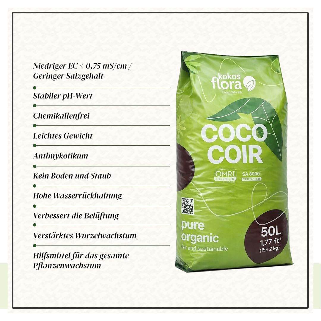 50 Liter Bag - Kokossubstrat - Reine Bio-Qualität - Packung mit 2 - (BLUMENERDE)