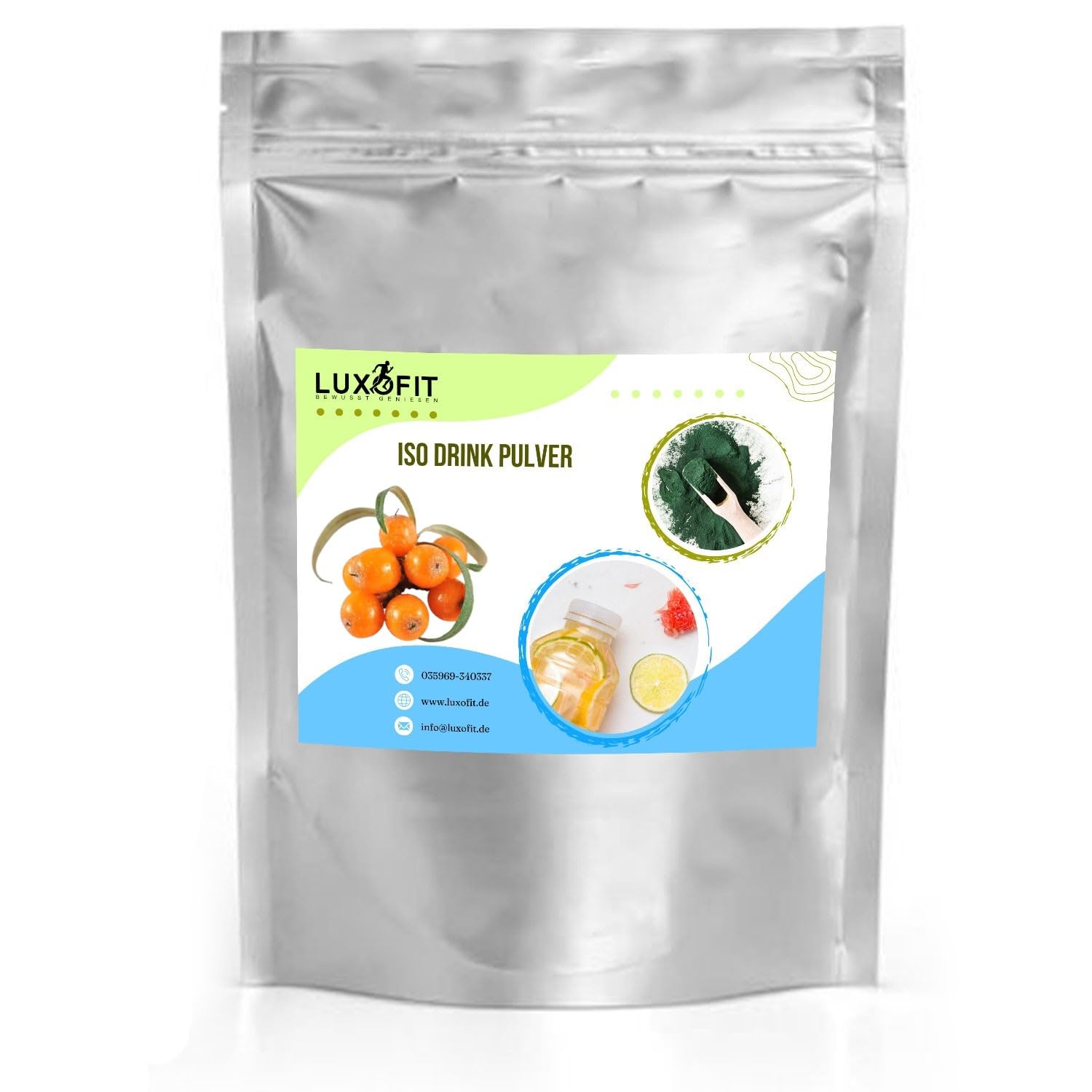 Luxofit Sanddorn Getränk isotonisch Iso Drink Pulver, Elektrolytgetränk, Getränkepulver, Natürliche Farbstoffe, L-Carnitin, schnelle und einfache Zubereitung (10 Kg)