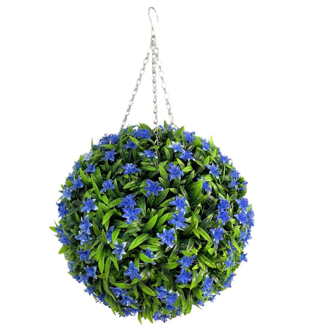 Best Artificial Blue 38Cm Lily Topiary Hanging Flower Ball **Uv Fade Protected** (Blue)