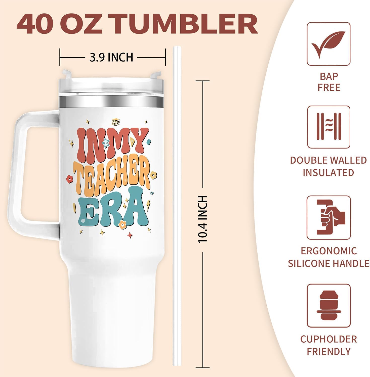 40oz In MY Teacher Tumbler with Handle,Teacher Gifts for Teachers Appreciation Gifts,Back to School Thank You Gift for Teachers - Image 7