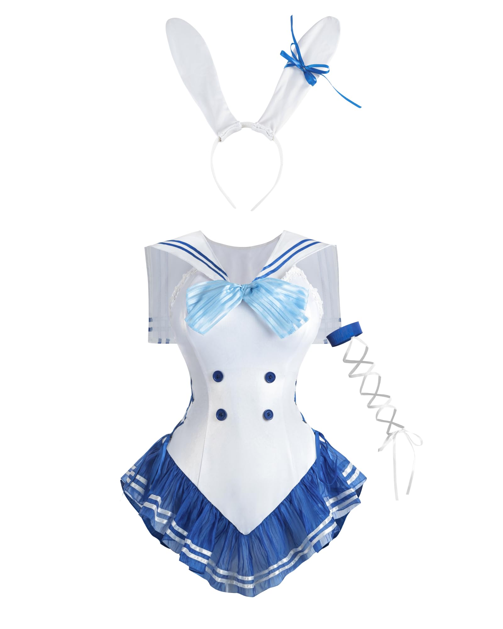 FCCAM Sailor Bunny Women's Tsukino Usagi Cosplay Costume Sailor Costume with Bunny Ears and Stockings Halloween Carnival Outfit XL