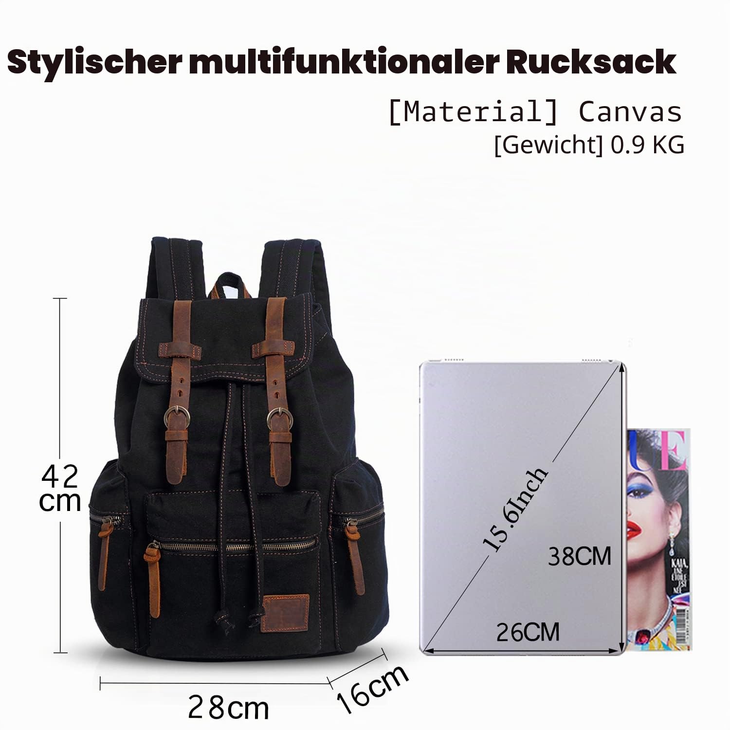 FANDARE Vintage Rucksäcke Schulrucksack Leinwand Daypacks Ranzen Mädchen Schulranzen für 14 Zoll Laptop Taschen Herren Damen Schultasche für Arbeit Wandern Reisen Camping Rucksack