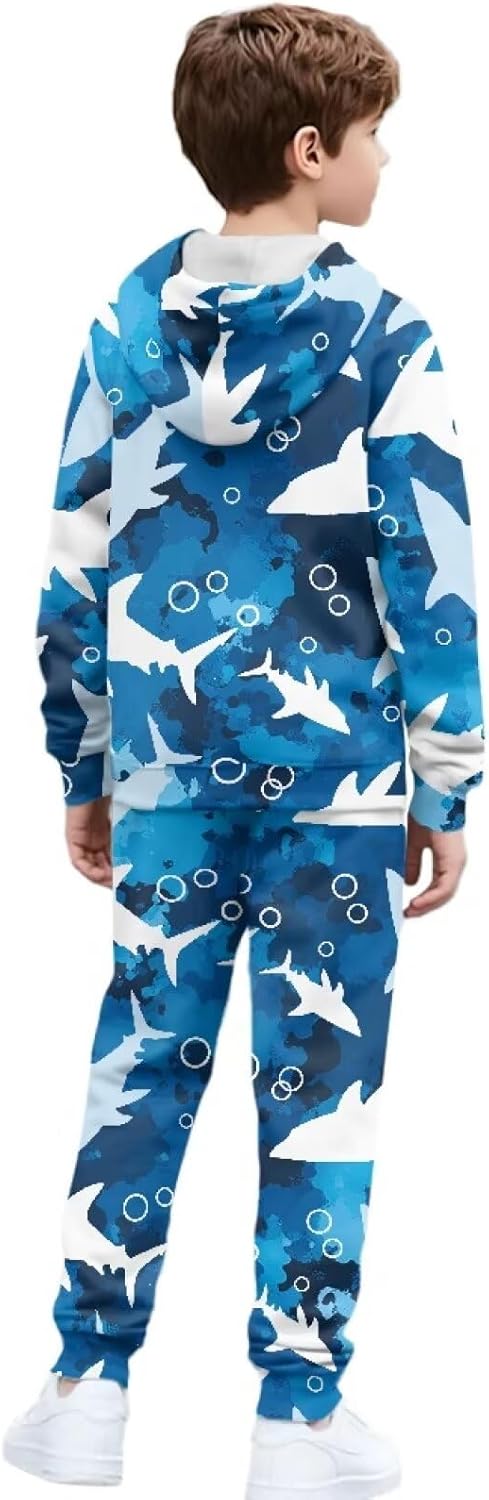 Boys Athletic 2 Piece Soft Fleece Hoodie Joggers Sweatsuit Activewear Set Workout Outfits Age 6-15Y