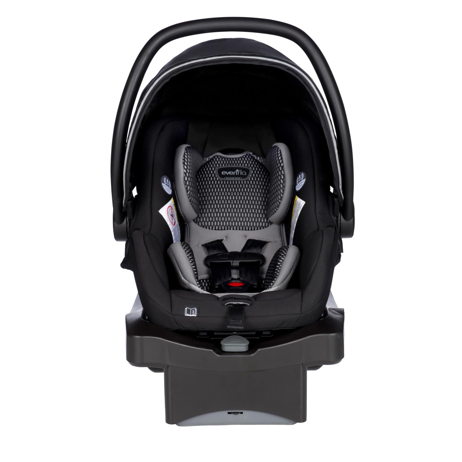 Photo 1 of Evenflo LiteMax DLX Infant Car Seat with FreeFlow Fabric, SafeZone and Load Leg Base Black DLX with Load Leg Olympus