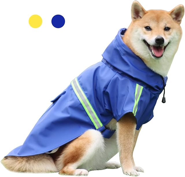 wakdop Dog Raincoat Waterproof Coat Rain Jacket for Pet Dogs with Hood, Collar, Harness Hole, Reflective Strips, Storage Bag, Adjustable Lightweight Medium Large Dog Breathable Rainwear Blue 3XL