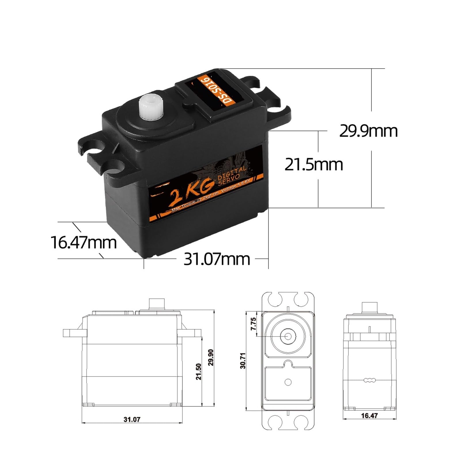 2 kg digitales Servo 4,8–6 V, 3-Draht JR, geeignet for 1/12 FY-01 FY-02 FY-03 Lenkungsteile-Zubehör