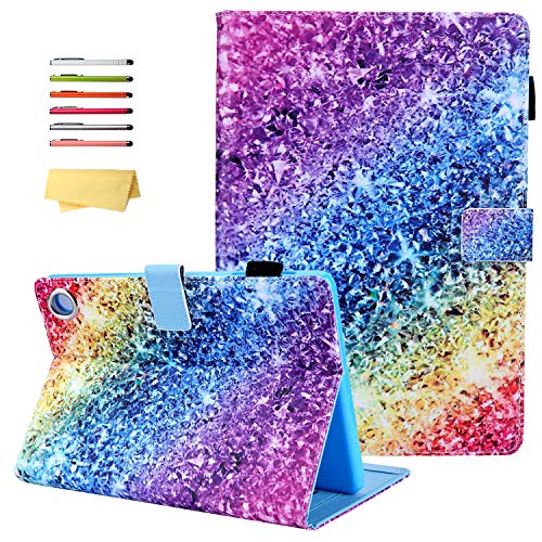 UUcovers for Samsung Galaxy Tab A7 Lite 8.7 inch Case 2021 (SM-T220/T225/T227) with Pencil Holder/Card Pockets Multi-Angle Viewing Stand PU Leather Shockproof Magnetic Folio Cover, Colorful Diamond