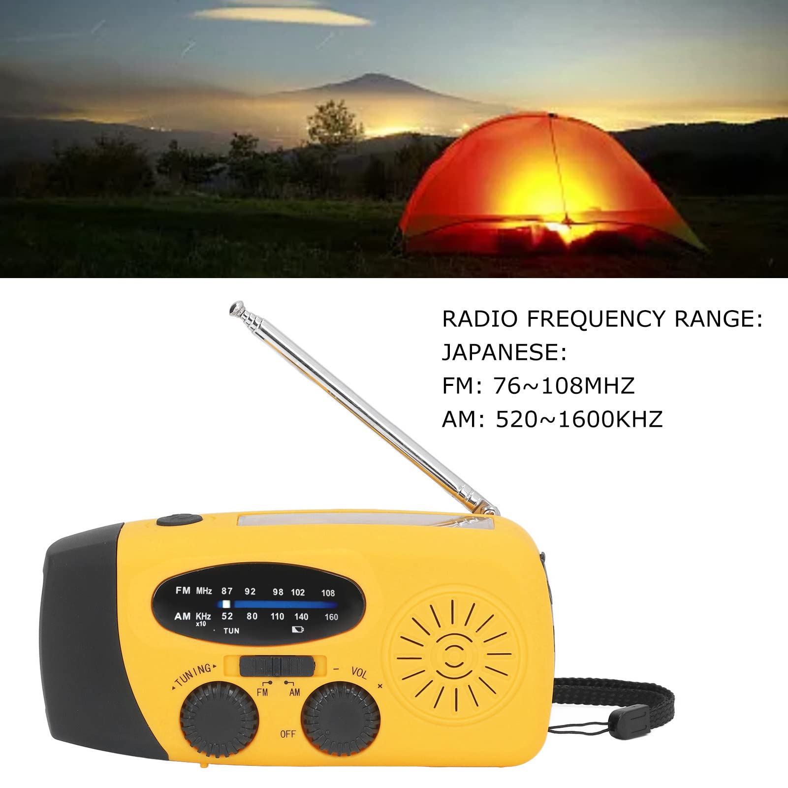 Radio Solaire Étanche IPX3 et Lanterne Multifonctionnelle à Manivelle avec Chargement USB Portable pour Le Camping (Modèle Européen)