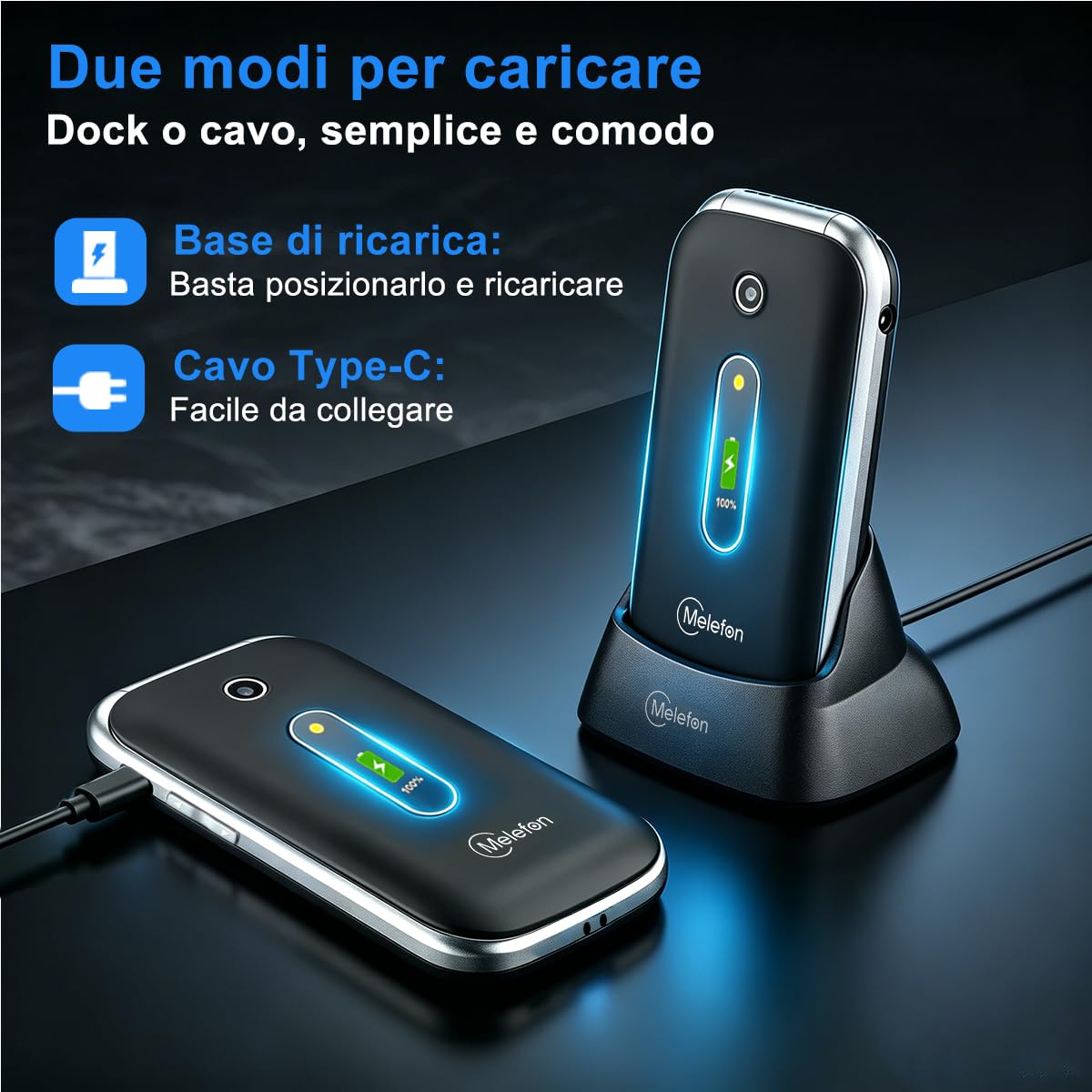 Telefono 4G a Conchiglia per Anziani,Tasti Grandi,Pulsante SOS,Sbloccato | Chiamata Rapida M1/M2, Volume Alto, Schermo a Colori da 2,4", Facile da Usare,Radio FM, Torcia LED, Batteria 1350 mAh