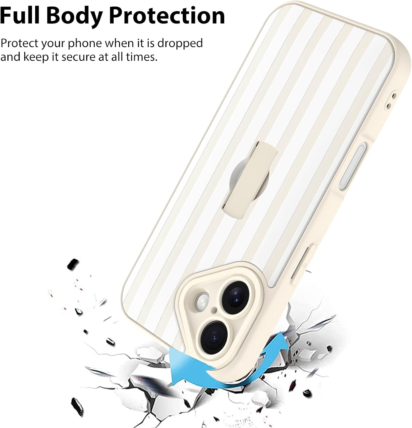 KANGHAR Compatible with iPhone 17 Case 2025, Silicone Stripes Cute Pattern, Wristband Kickstand Camera Protection Soft Slim Cover for Girls Women -White - Image 2