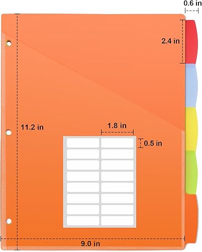 Miniatura 9 de HABGP 10 unidades2 juegos de 5 separadores de pestañas para carpeta de 3 anillas, 10 separadores de carpetas coloridos con pestañas, 3 separadores