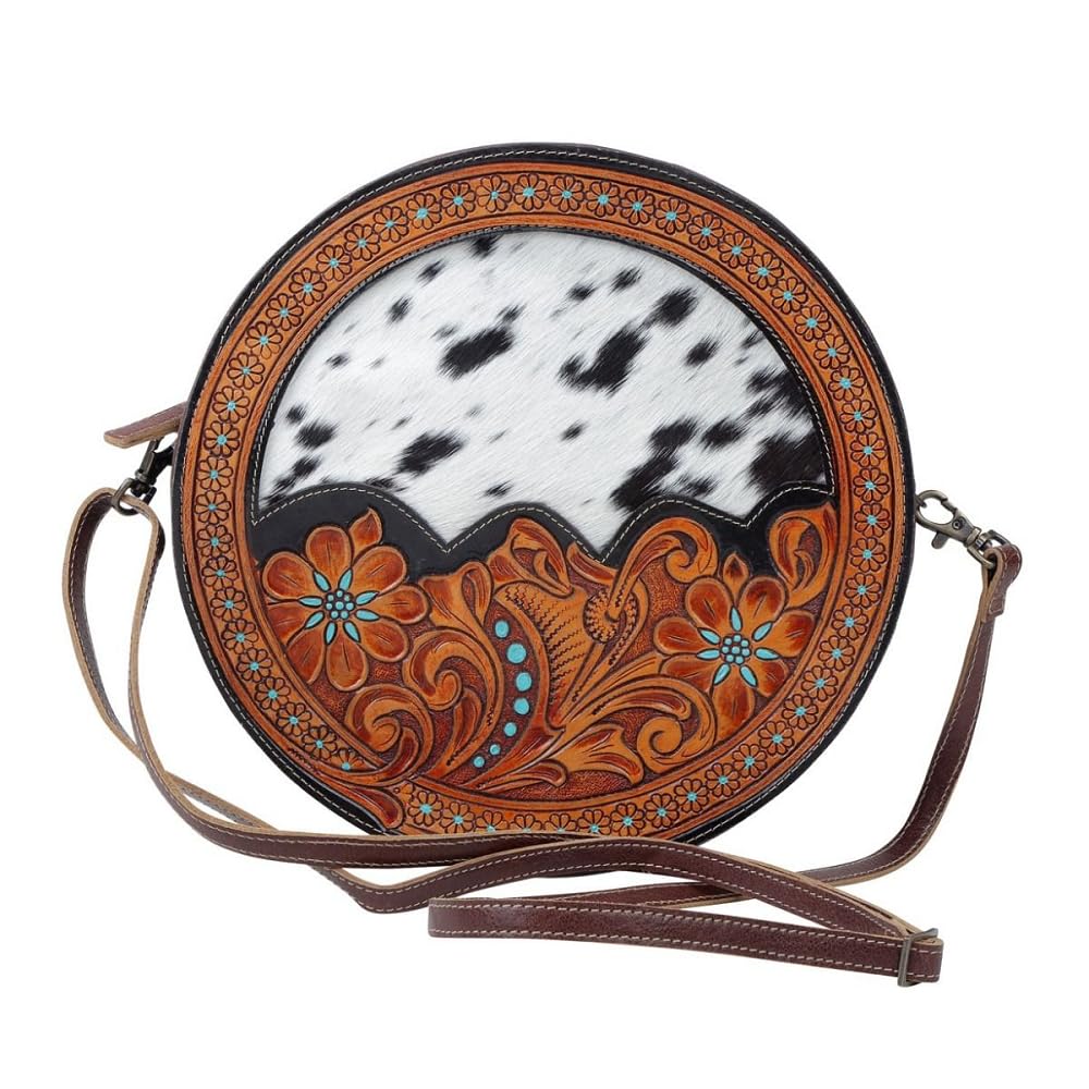 Myra Bag Tooled Leather Cow Hide Bag - Cow Hide Purses for Women with Hand-Etched Patterns, Tooled Leather Handbag for Women