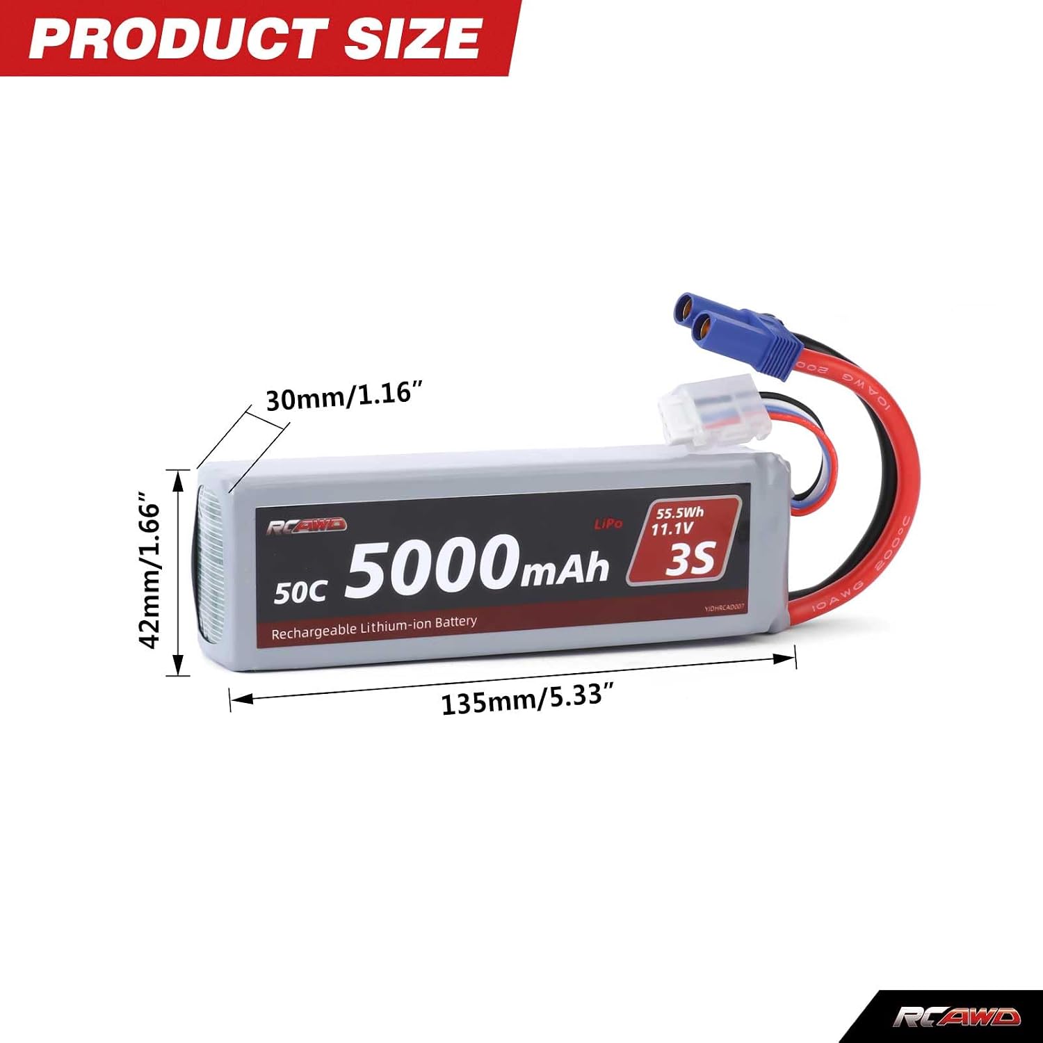 RCAWD 11.1V Lipo Battery 3S 50C 5000mAh with JST Connector for Arrma Brushless 3S Mojave Grom Typhon Quake Senton Vorteks Fury Infraction 6S Mojave Typhon Kraton Infraction Felony Fireteam Notorious