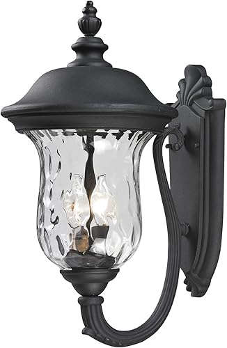 Z-Lite 533M-BK Armstrong - Lámpara de pared para exteriores, marco de aluminio, acabado negro y pantalla de vidrio de agua transparente de material