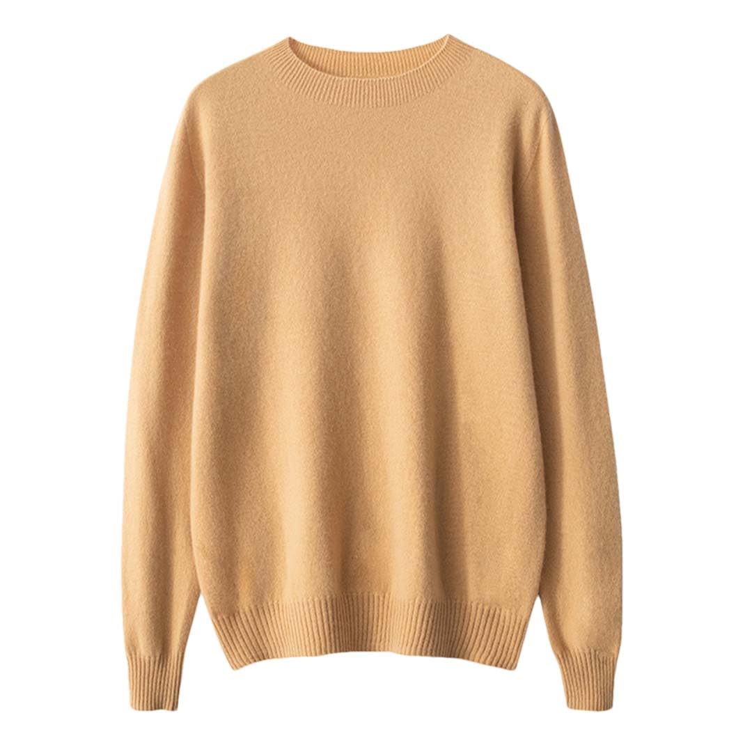 Men 100% Cashmere Cold Resistant Round Neck Solid Color Pullover Warm Sweater