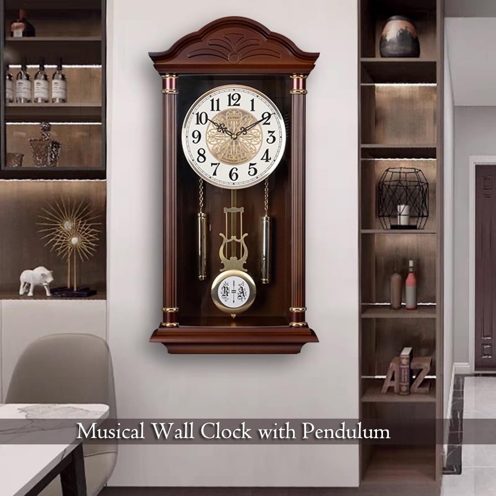 Reloj de pared con péndulo que funciona con pilas, reloj de pared grande colgante con péndulo, reloj de péndulo silencioso, reloj de pared para decoración de sala de estar, oficina y decoración del