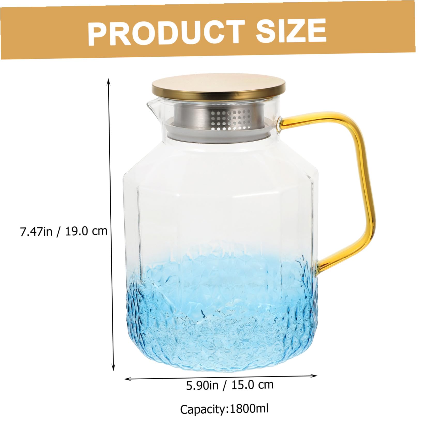 Jarra de Agua de Vidrio 1800ml con Tapa, Azul, de Uso Doméstico
