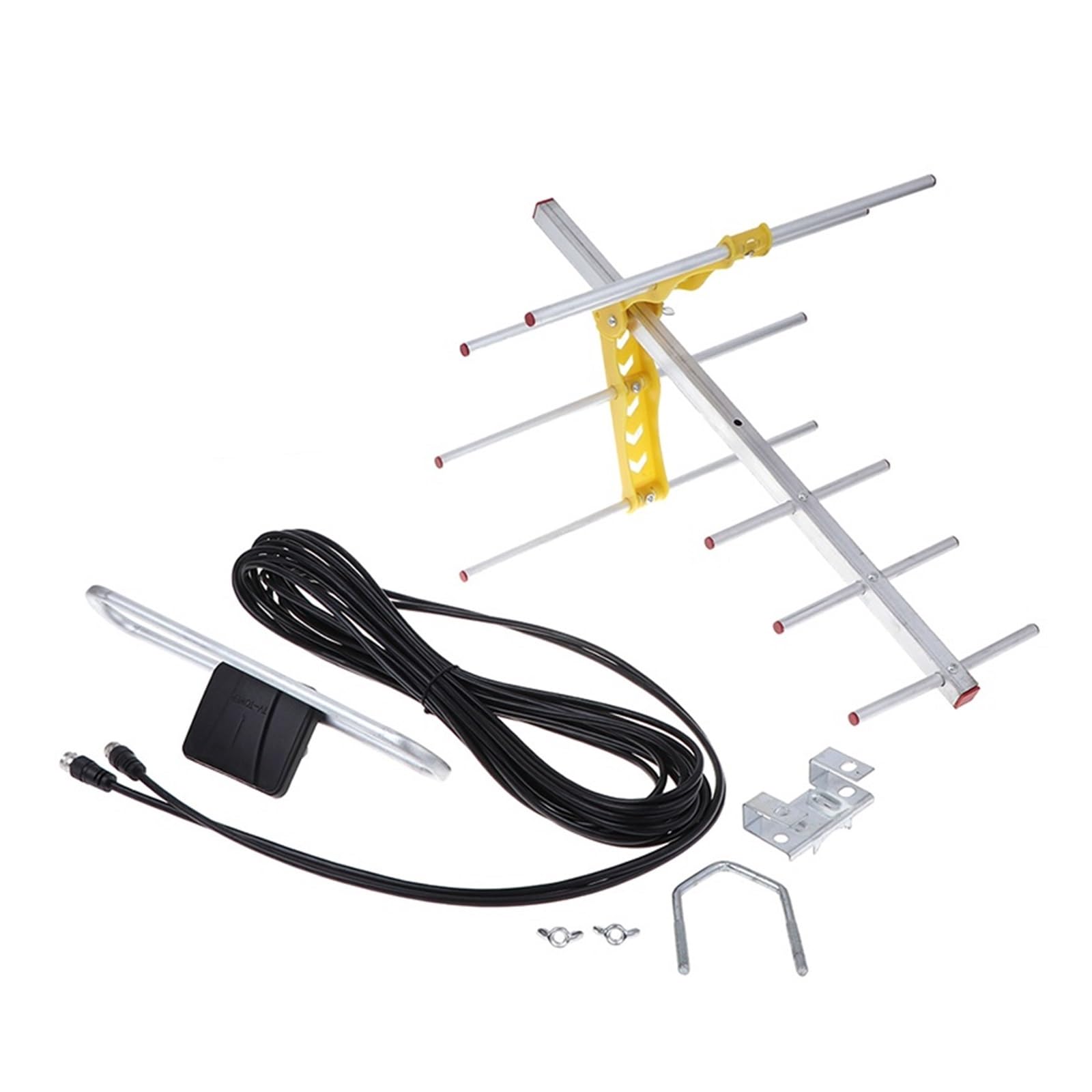 Antenne Extérieure Amplifiée 8 Yagi 100 Miles TV HD 10 DB Longue Portée UHF/VHF/FM HDTV Couverture plus large