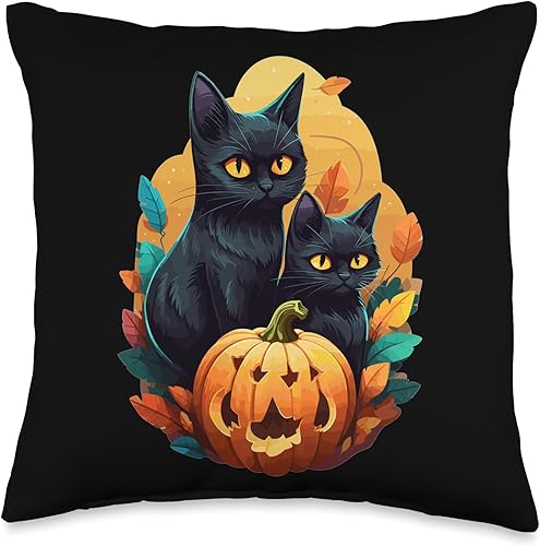 Halloween Costume Ladies with Pumpkin and Black Cat Throw Pillow, 16x16, Multicolor