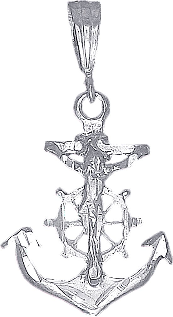 eJewelryPlus Sterling Silver Anchor Cross with Jesus Pendant Necklace 24 Inch Chain